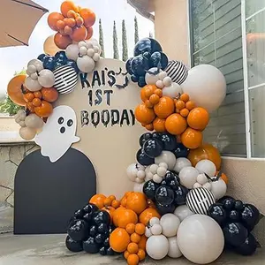 Halloween Balloon Arch Garland Kit 144PCS Burnt Orange Black Sand White Balloons for Halloween Day Party Decorations