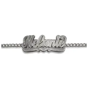 Personalized 925 Sterling Silver Double Nameplate Heart Bracelet