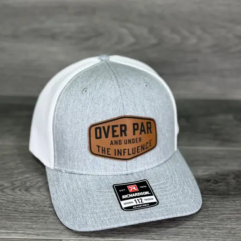 Men's Leatherette Baseball Cap - Over Par and Under the Influence Humor Patch, Bold Text, Adjustable Snapback, Street Fashion, Durable Golf Use, Funny Golf Hat Design, Joke Slogan Hats, Men's Accessories, Mens Clothing, Anniversary Accessory