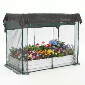 [NEW PRODUCT - FLASH SALE] Garvee Galvanized Raised Garden Bed with Crop Cage, 6×3×1ft Metal Planter Box with Plant Protection Net & Shade Cloth Roof, Zippered Doors Outdoor Garden Bed for Vegetables Herbs Flowers, Silve/Black/White