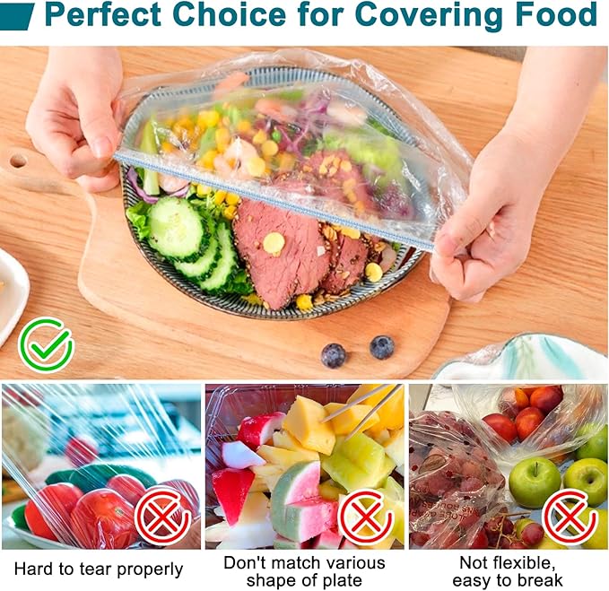 100pcs/bag Disposable Food Cover Plastic Elastic Wrap Lids Food Covers Home Kitchen Refrigerator Fresh-keeping Storage Bags