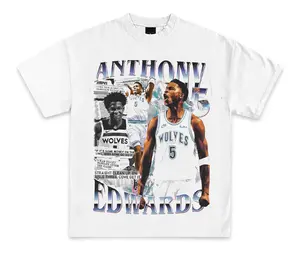 Anthony Edwards Newspaper Graphic T-Shirt  Y2K Vintage Basketball Rap  Premium Heavyweight Shirt for  & Women Crewneck Comfort