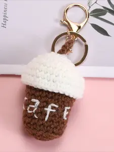 Knitted Chicken Leg Burger Keychain Charm Coffee Ice Cream Bag Pendant Accessory Small Gift for Bags Cute Keyring Decoration