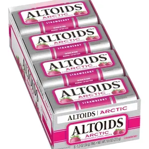 ALTOIDS Arctic Strawberry Breath Mints Hard Candy Bulk, 1.2 oz Tin (Pack of 8)