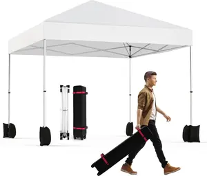 Pop Up Canopy Tent 10x10ft, 1-Person Setup Instant Tent Shelter, Portable Commercial Outdoor Canopies w/Roller Bag, 4 Weight Bags 4 Ropes & 8 Stakes for Beach Events Parties Camping, White