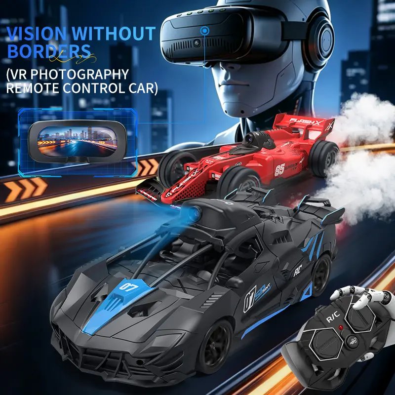 FPV Remote Control Racing Car Toy with HD Camera, 2 Rechargeable Batteries, Spray Smoke Effect, High-Speed for Kids Boys Gift