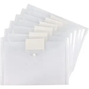 6 Pack Clear Document Folders Plastic Envelopes Poly Envelopes File Envelopes with Label Pocket and Snap Button for Home Work Office Organization, Letter Size/A4 Size, White
