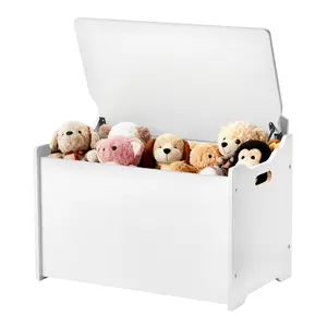 【FathersDayGift】VEVOR Kids Storage Bench, Wooden Toy Box Chest with Backrest, Large Storage Cabinet with Safety Hinge, Toddlers Storage Bench for Playroom, Living Room or Entryway, 23.5 x 14.5 x 21.46 in, White