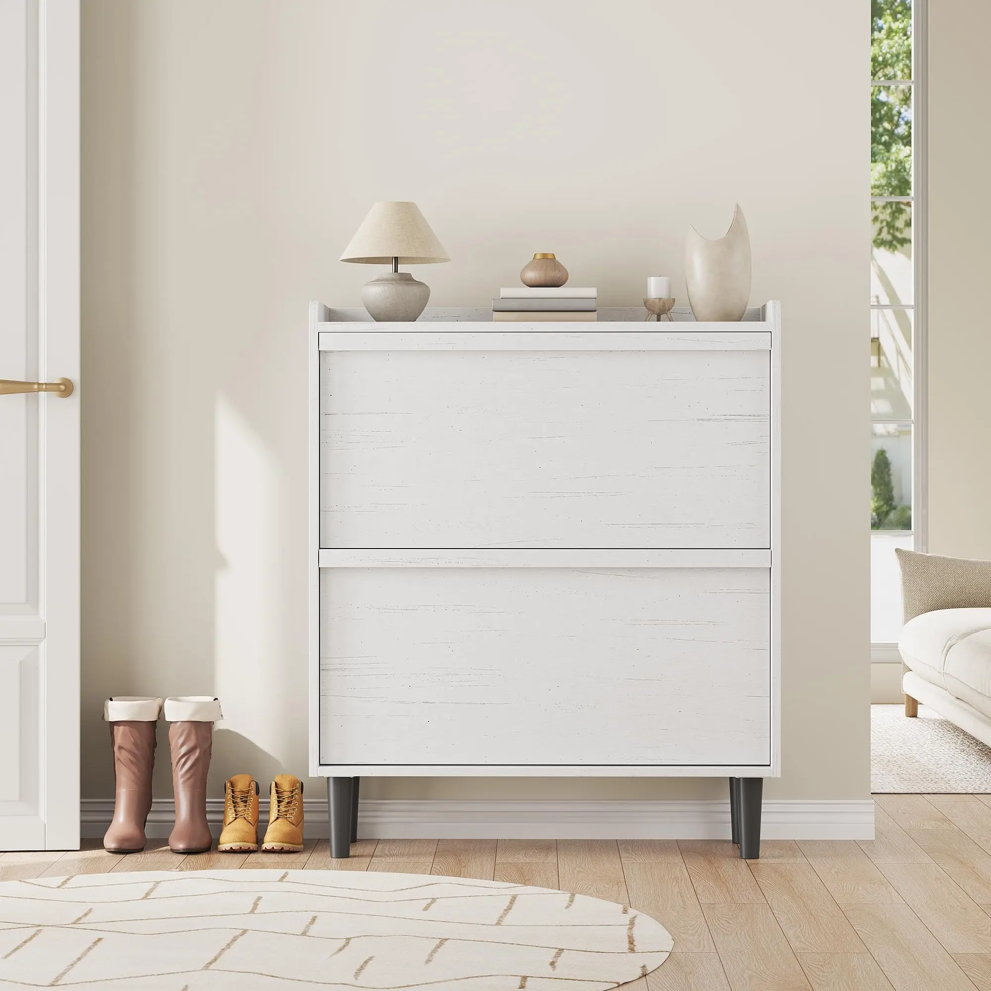 ZR-GARVEE Modern 3-Drawer Flip Shoe Cabinet, Slim Entryway Organizer with Adjustable Shelves, Space-Saving Hidden Shoe Storage for Hallway & Living Room, Mid-Century Style ZR-GARVEE Modern 3-Drawer Flip Shoe Cabinet, Slim Entryway Organizer with Adjustable Shelves, Space-Saving Hidden Shoe Storage for Hallway & Living Room, Mid-Century Style