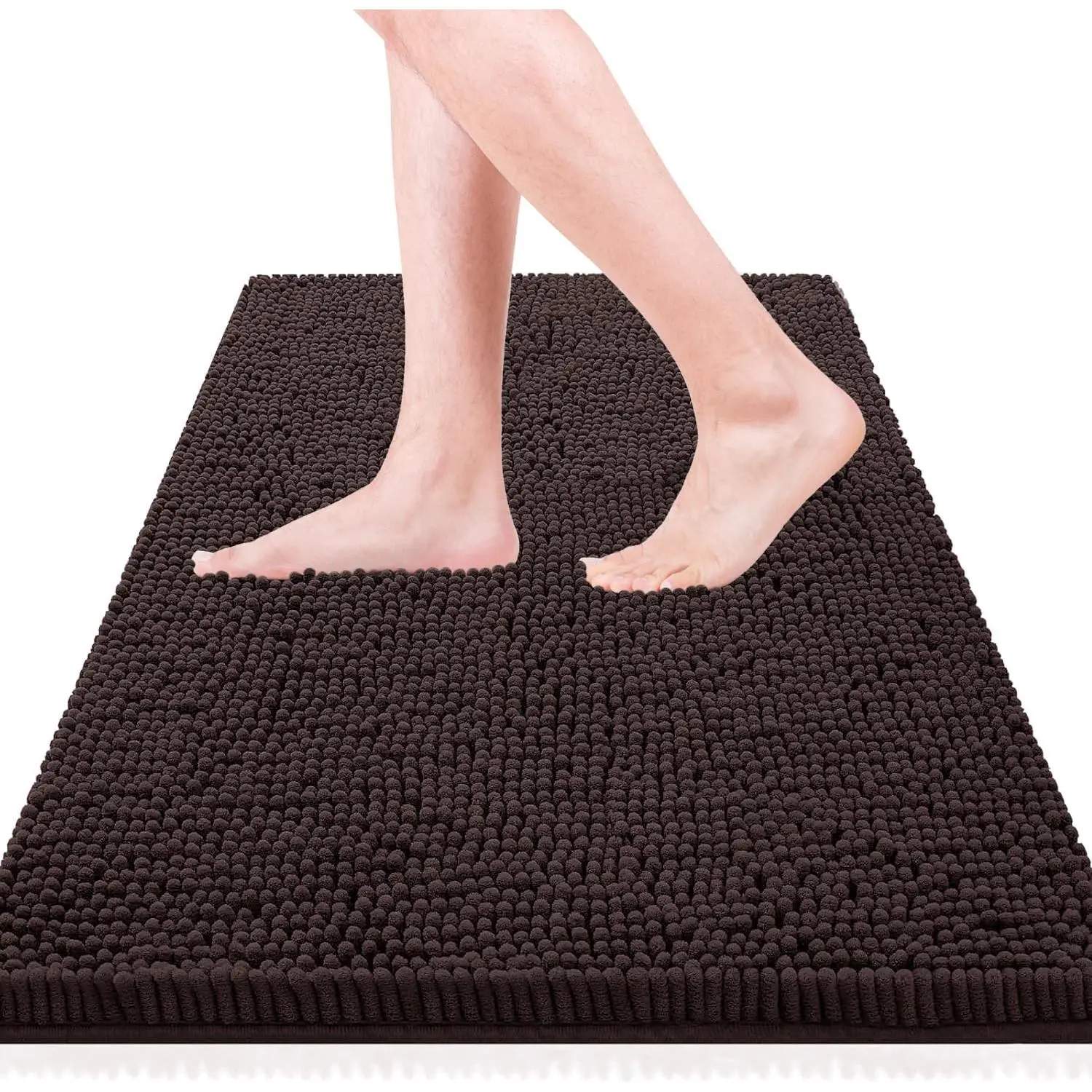 32x20 in Rectangle Chenille Plush Bathroom Mat - Solid Coffee, Non-Slip, Super Absorbent Thick Machine-Washable Unisex Indoor Bath Mat for Home Bathroom Decor (Indoors Use on Bath Floors)