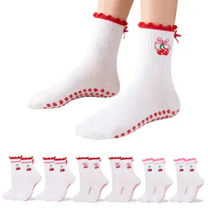 MhzyCaus  6 Pairs Anti-Slip Yoga Socks for Women |   Soft Mid-Calf Pilates Socks with Colorful Heart Design |   Cozy & Secure Fit cute barre slipper