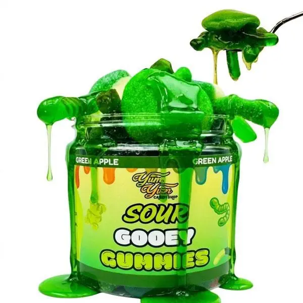 Sour Gooey Gummies, Sour Green Apple Candy, Gummy Candy Mix, Ooze Sticky Gummies, Liquid Chewy Sweet Treat Resealable Container