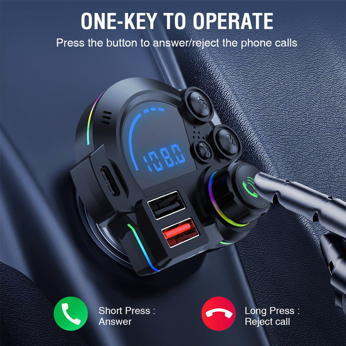 Car Bluetooth 5.3 FM Transmitter PD20W QC3.0 Fast Charger Lossless Audio MP3 Player with RGB Ambient Light