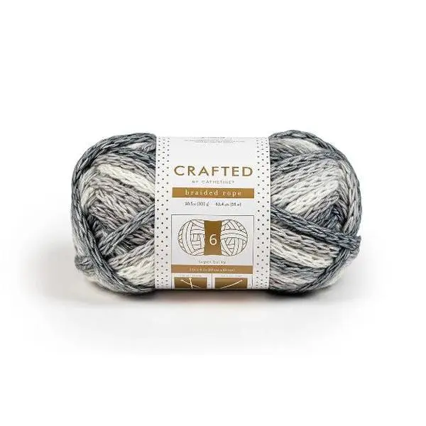 Braided Rope Yarn by Crafted by Catherine - Super Bulky Gauge 6 Knitted Yarn for Crochet & Knitting, Variegated Acrylic Cotton Blend, 10.5 oz (300g), 63 Yards Each Skein for Blankets, Pillows & Home Décor