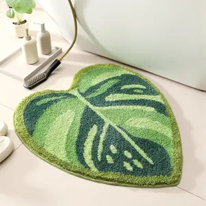 Cute Monstera Leaf Bathroom Rugs 27x31 inches, Soft Absorbent Microfiber Non-Slip Bath Mat, Quick Dry, Machine Washable for Bathtub, Shower, Sink, Bedroom Decor, Green