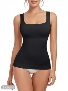 Women's Tummy Control Shapewear Tank Top, Seamless Square Neck Compression Top, Slimming Body Shapewear, Solid Backless Shaper