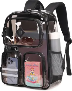 Transparent backpack, thickened PVC transparent schoolbag, suitable for school and sports activities. Adjustable shoulder straps, unisex