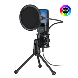Condenser Microphone Set, RGB Colorful Light Effect Noise Reduction, Live Gaming Recording Adjustable Tripod Stand, Youtube Video Podcast Equipment