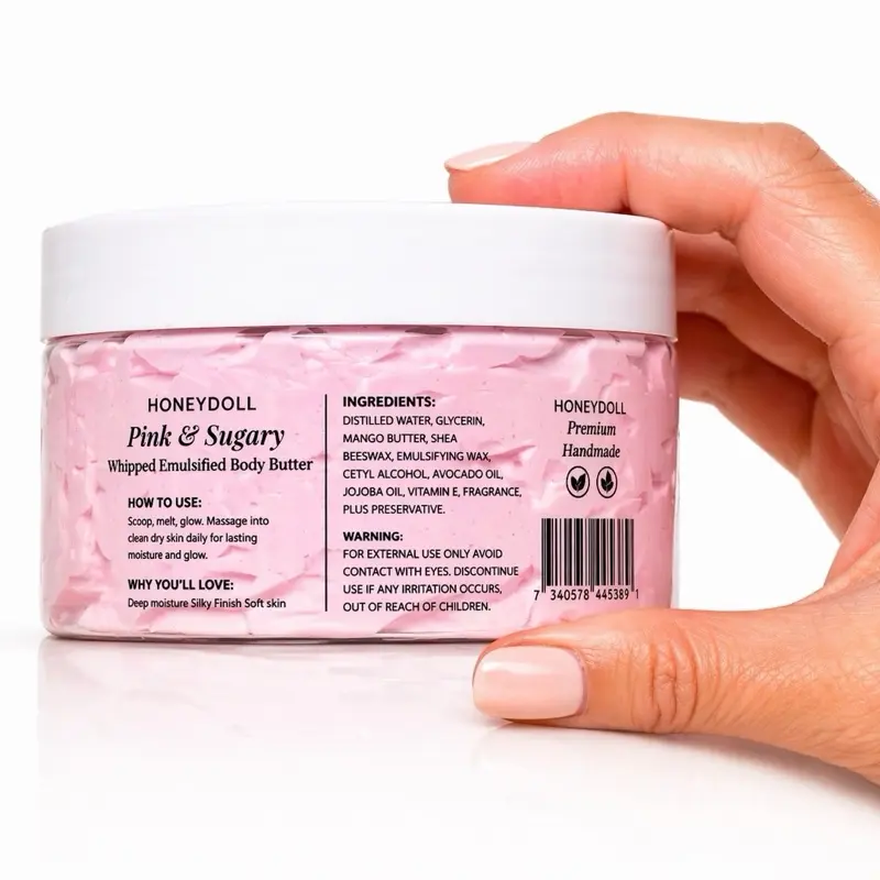 Pink & Sugary Emulsified Body Butter - Sweet Vanilla & Caramel Scent - Body Care