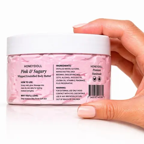 Pink & Sugary Emulsified Body Butter - Sweet Vanilla & Caramel Scent - Body Care