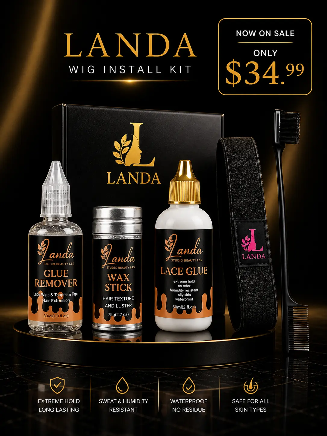 Landa wig kit for lace install 5 product lace front wigs