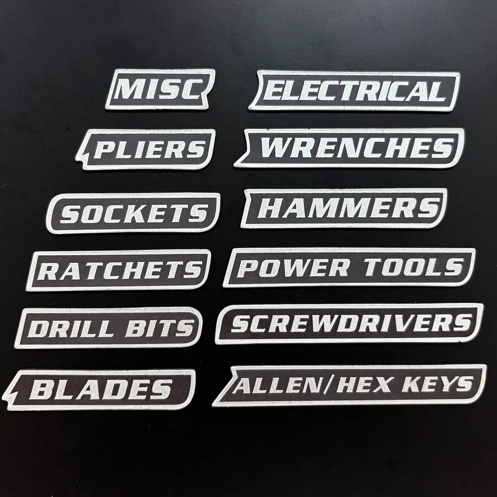 12-Pack 3D-Printed Magnetic Toolbox Labels with Integrated Magnetic Surface, No Adhesive Tape Organizational Aid, Carts & Steel Toolboxes/Drawers Use, Wide Compatibility Office Stationery, Uniform Capital Letters, Reusable Father’s Day Gift Option