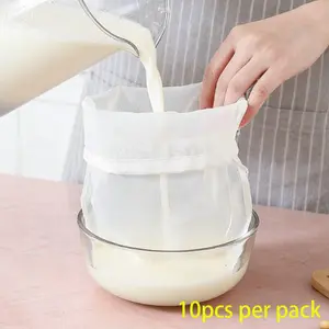 Food Filter Bag with Drawstring, 10pcs Count Reusable Vegetable Juice Filter Bag, Tea, Coffee and Yogurt Filter, Tea Infuser, Kitchen Utensils & Gadgets