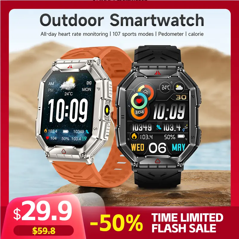BOZLUN B65 Smart Watch - Fashionable Rubber Wearable for Trendy Men, 100+ Sport Modes, Workout & Hiking Support, Bluetooth Connectivity, Android Compatibility, Smartphone Notifications, AI Voice Assistant, Calculator, Calorie Tracker, Charging Function