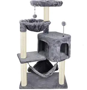 Cat Tree with Cat Condo and Big Hammock, Grey