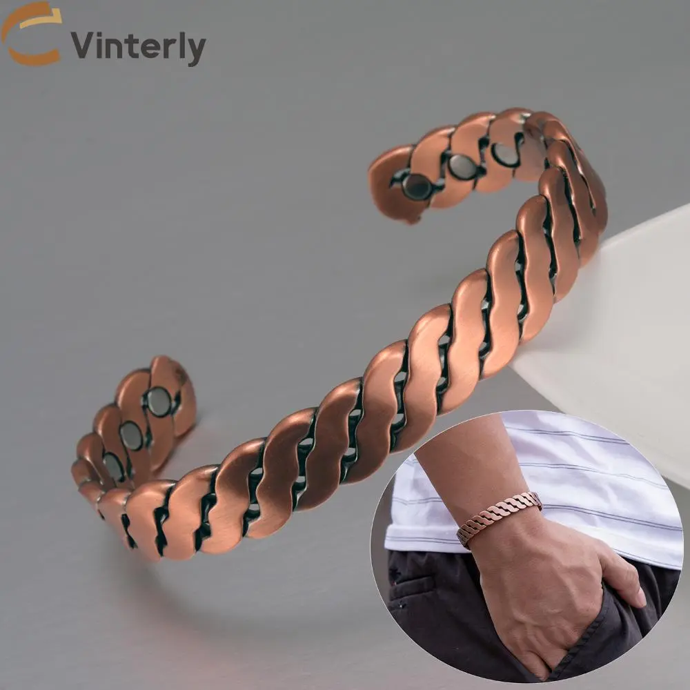 FASHION4U - Vinterly Pure Copper Bracelets Twisted Handmade Braided 12mm Adjustable Bangles Health Energy High Magnet Jewelry Resizable Cuff