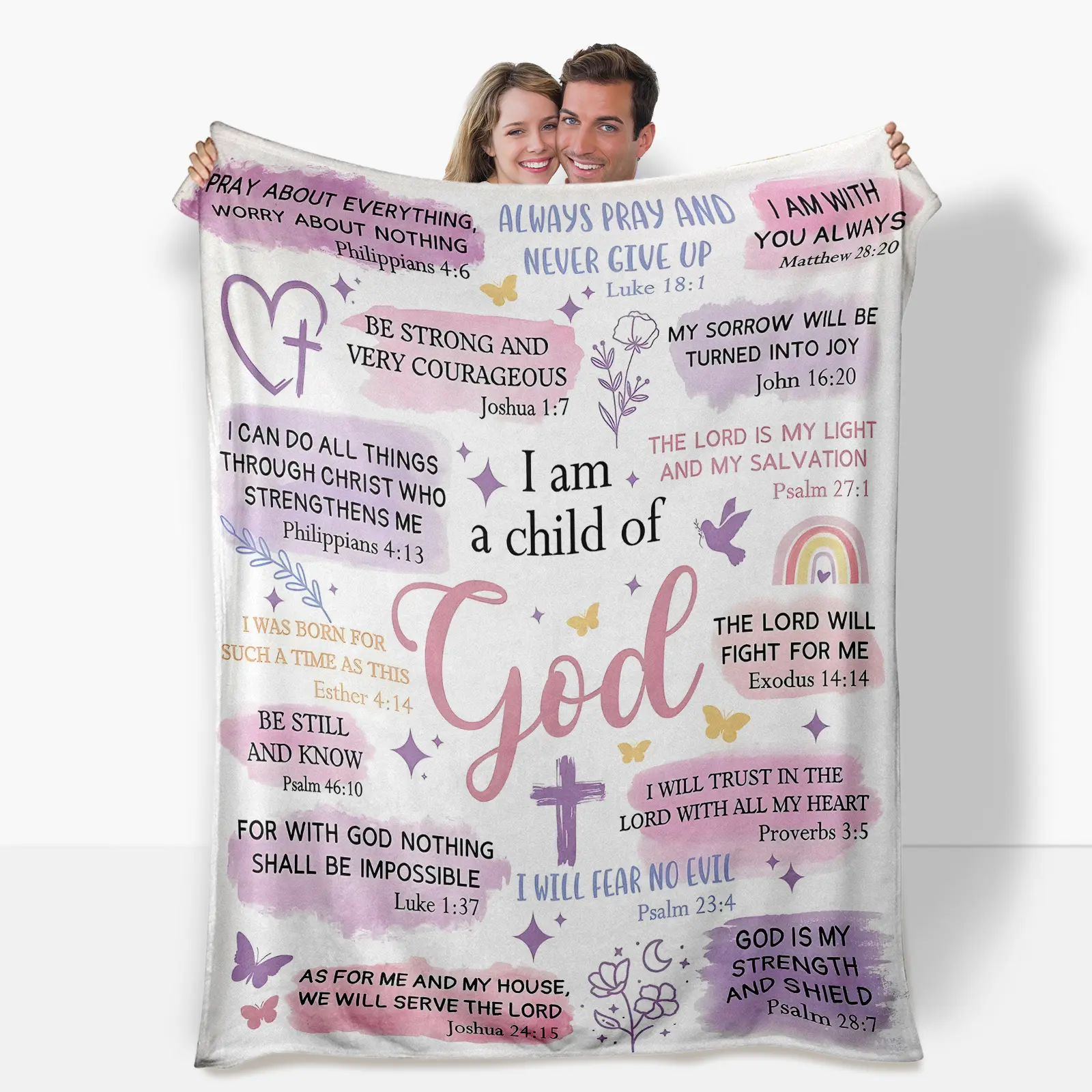 Flannel Blanket for Women, 50x60in "I Am A Child of God" Slogan Print Blanket, Lightweight Cozy Christian Baptism Gift, Soft Religious Inspirational Throw for Home Bedroom Decor, Flannel Blankets