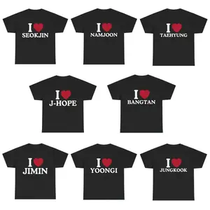 Retro Stylish Unisex Round Neck Short-Sleeve Kpop Bangtan Boy Band Graphic Tee, Love-Themed Streetwear Sports Top, Tshirt Gift for Adults