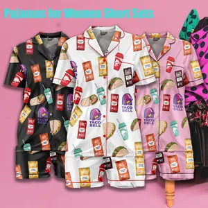 Taco Bell Satin Silk Pajama Set – Soft, Seductive, Short Sleeve Nightwear , Ideal Gift For Mom, Gift For Her