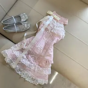 Sweet Princess Dress Woman French Lace Sim Fairy   Dress Harajuku Gyaru Elegant Chic Ball Gown Summer Kawaii 90s Sexy Fashion