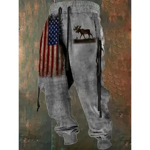 2023 Fall Sports Jogging Trouser For Men Fashion Patchwork Drawstring Design Pattern Print Loose Pants Streetwear Men's Clothing Athleisure Bottoms Premium Outdoor Apparel