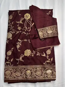 Munga Silk Brown Zari Weaving Saree