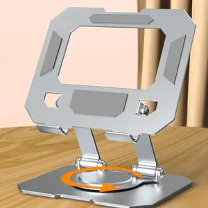 360° Rotating Phone Stand, Foldable Height Adjustable iPad Holder, Portable Carbon Steel Design, Ideal for Lazy Gaming and Live Streaming