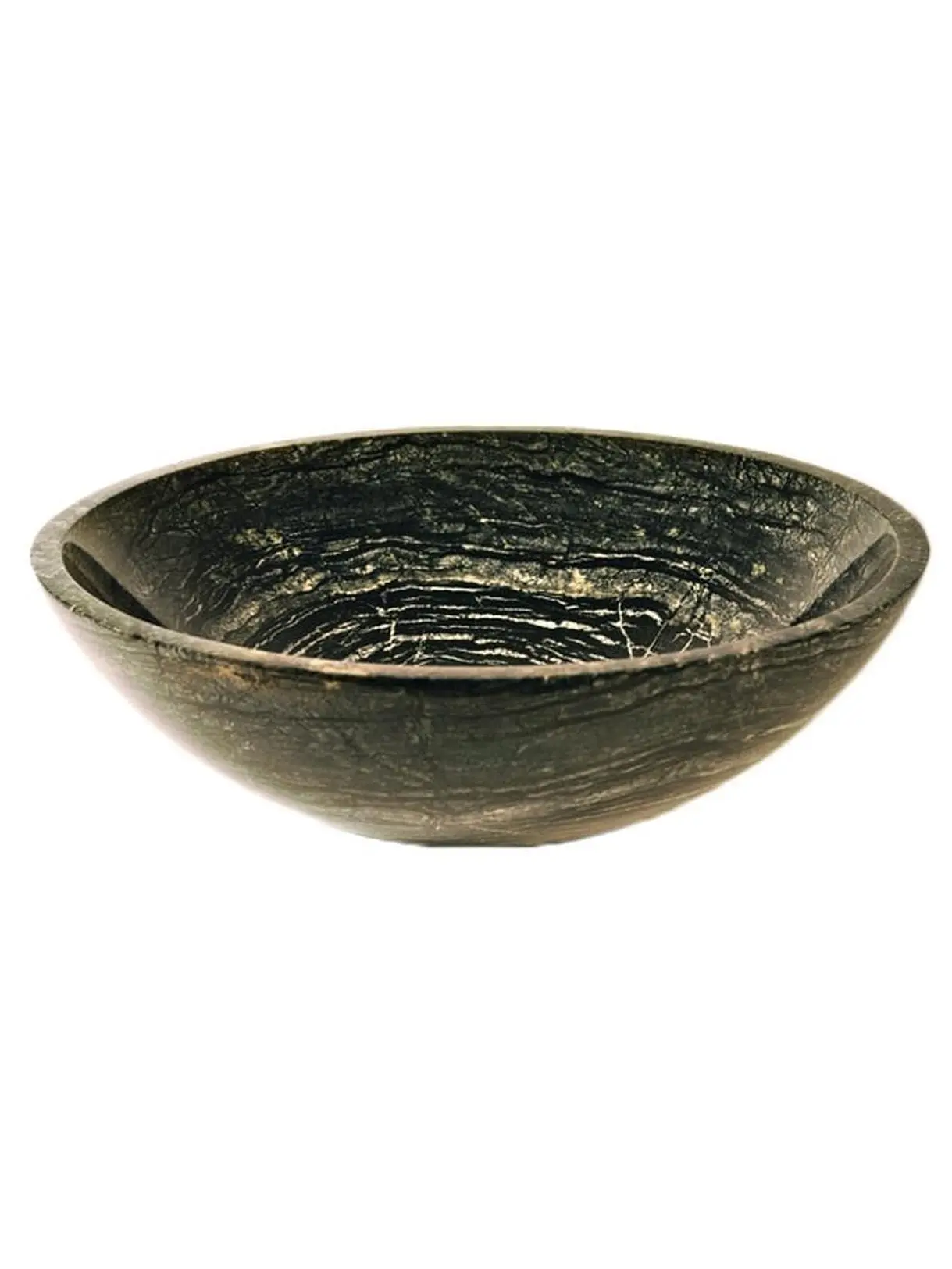 Lunar Marble Natural Stone Vessel Sink Black with White Veining 17-Inch Diameter