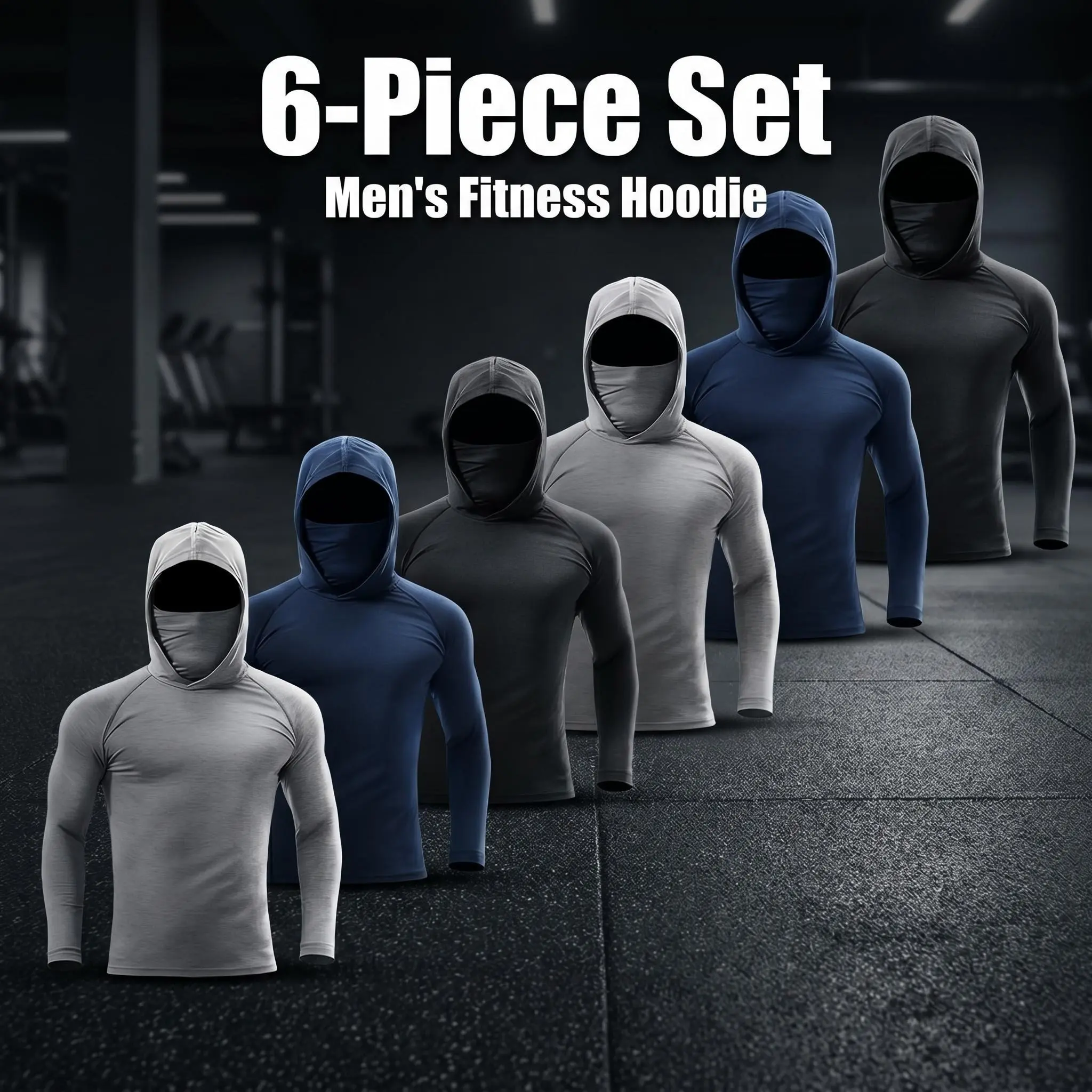 Men's 6-Pack Athletic Hoodies for Gym & Outdoor, Long Sleeve Lightweight Quick-Dry Sweatshirt with Breathable Fabric, UPF 50+ UV Protection, Athletic Style Men's Sports Hoodie, Fitted, Dry Clean, Uv-Protective