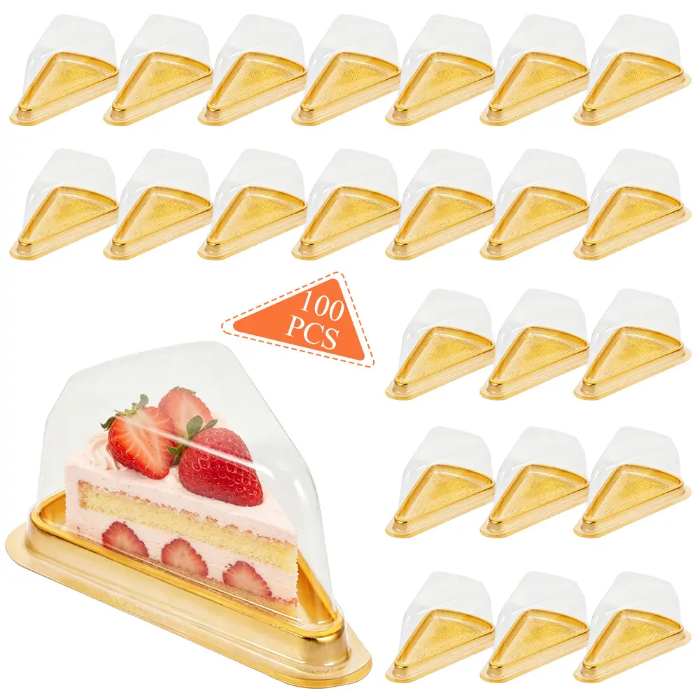 100 piece  Individual Cake Slice Containers Clear Plastic Cake Containers Triangular Pie Box For Cake, Tiramisu, Mousse, Dessert