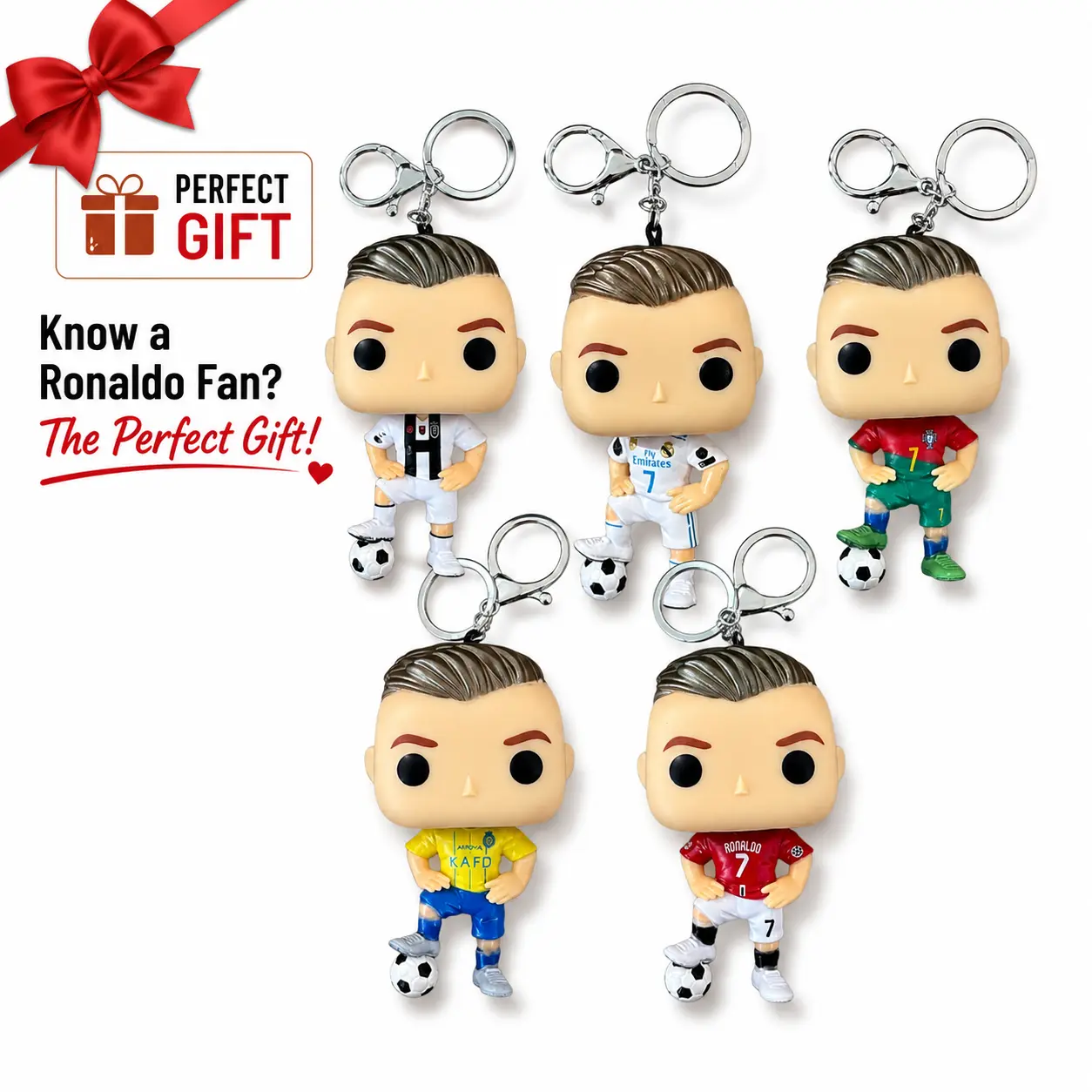 Ronaldo Player Figure Handmade Charm - 3D Printed with Vinyl Body, Car Mirror Accessory, Keychain, Backpack Charm - Gift Ideas, Grandma Gift Ideas