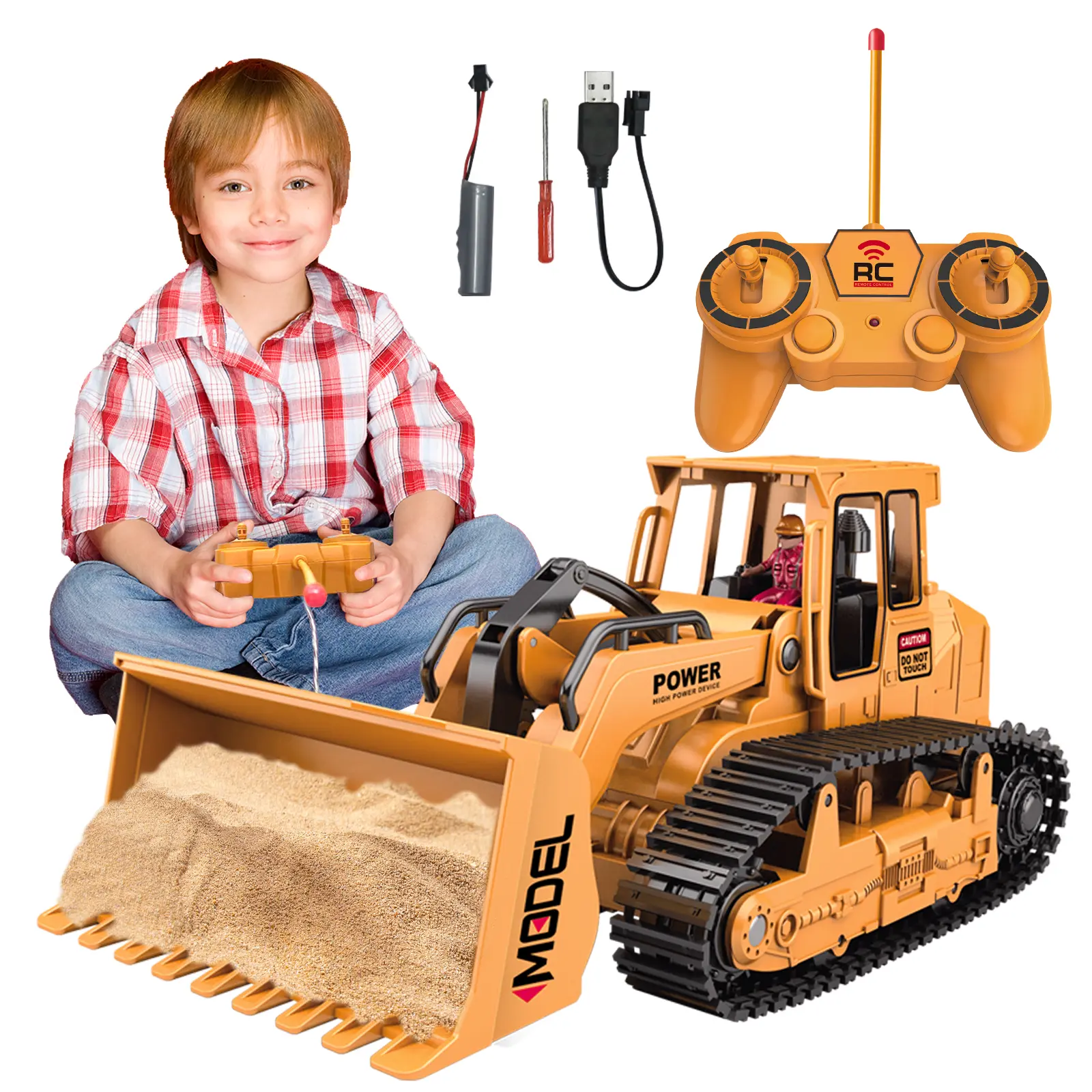 1/20 Construction Bulldozer Toy - Kids Toy Engineering Digger RC Truck, Remote Control Hydraulic Toy Car for 6 7 8 9 Year Old Boys Girls, Beginner Car Tractor Vehicle Birthday Gifts for Kids