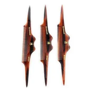 G.B.S Stylish STCT Handmade Hair Comb- Cellulose Acetate Unbreakable Combs, Mustache Comb for Men’s, Teasing Hair Comb, Unique Design, Tortoise Shell Anti-Static, Fine Tooth Pack of 3 Haircare Heatless