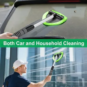 Windshield Cleaner Tool – Car Interior Window Cleaning Kit with Extendable Handle & 4 Microfiber Pads, Auto Wiper Inside Windshield Brush for Car & Home Windows