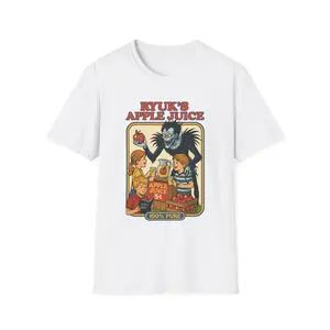 Death Note Retro Graphic T-Shirt for Anime Lovers, Ryuk's Apple Juice Design, Summer Casual Wear, Geeky Apparel , Light Yagami