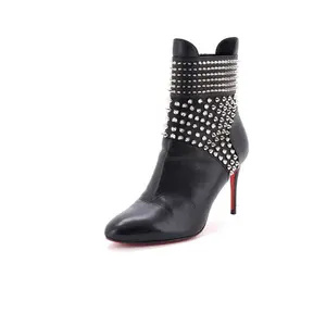 Pre-owned Christian Louboutin Women's Hongroise Heeled Boots Studded Leather 85 by Rebag
