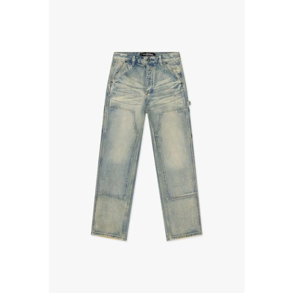 Menswear Aged Vintage Men's Full-Length Straight-Leg Cotton Denim Pants - Casual Classic Style, Vintage Wash, Pockets, Reinforced Panels, Tonal Stitching, True Size Jeans, Aged Vintage Men's Jeans