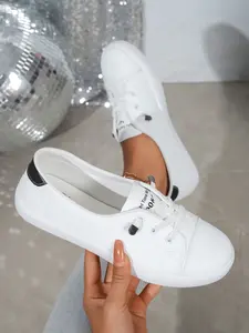 Ladies All- Accent Lazy Lace Casual Walking Skate Shoes, Shein Fashion Minimalist No-Tie Lace Platform Sneakers for Daily Wear Women