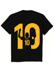 Messi Trendy T-Shirt, Number 10 Silhouette Art Football Fan Short Sleeve, Soft Fabric, Casual Fit, Perfect for Game Day