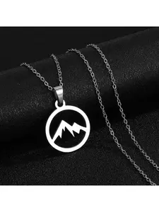 Outdoor Vibe Mountain Pendant Necklace, Unisex Titanium Steel Choker, Minimalist Couple Jewelry